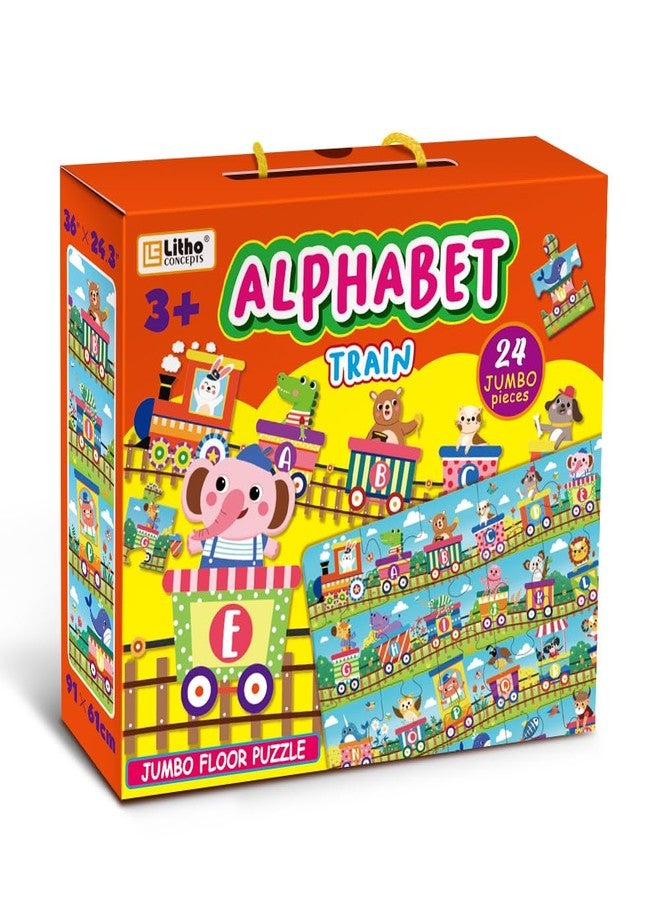 LithoConcepts Learn ABCs with Fun! 24-Piece Alphabet Train Jumbo Floor Puzzle for Toddlers - Interactive Educational Toy for Ages 3+ - Image 1